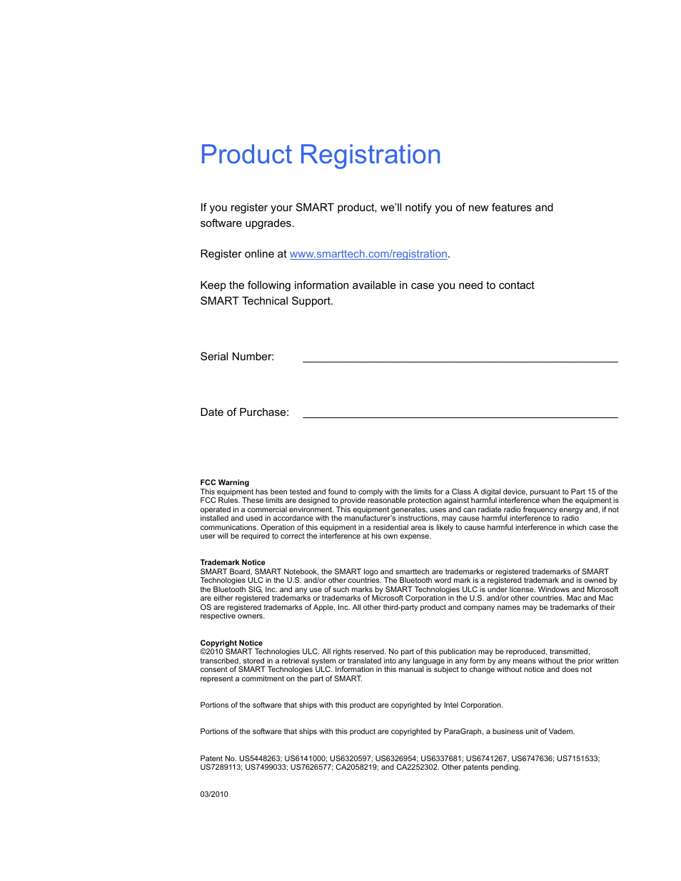 Product registration | Smart Technologies SMART Board D600 User Manual | Page 2 / 68