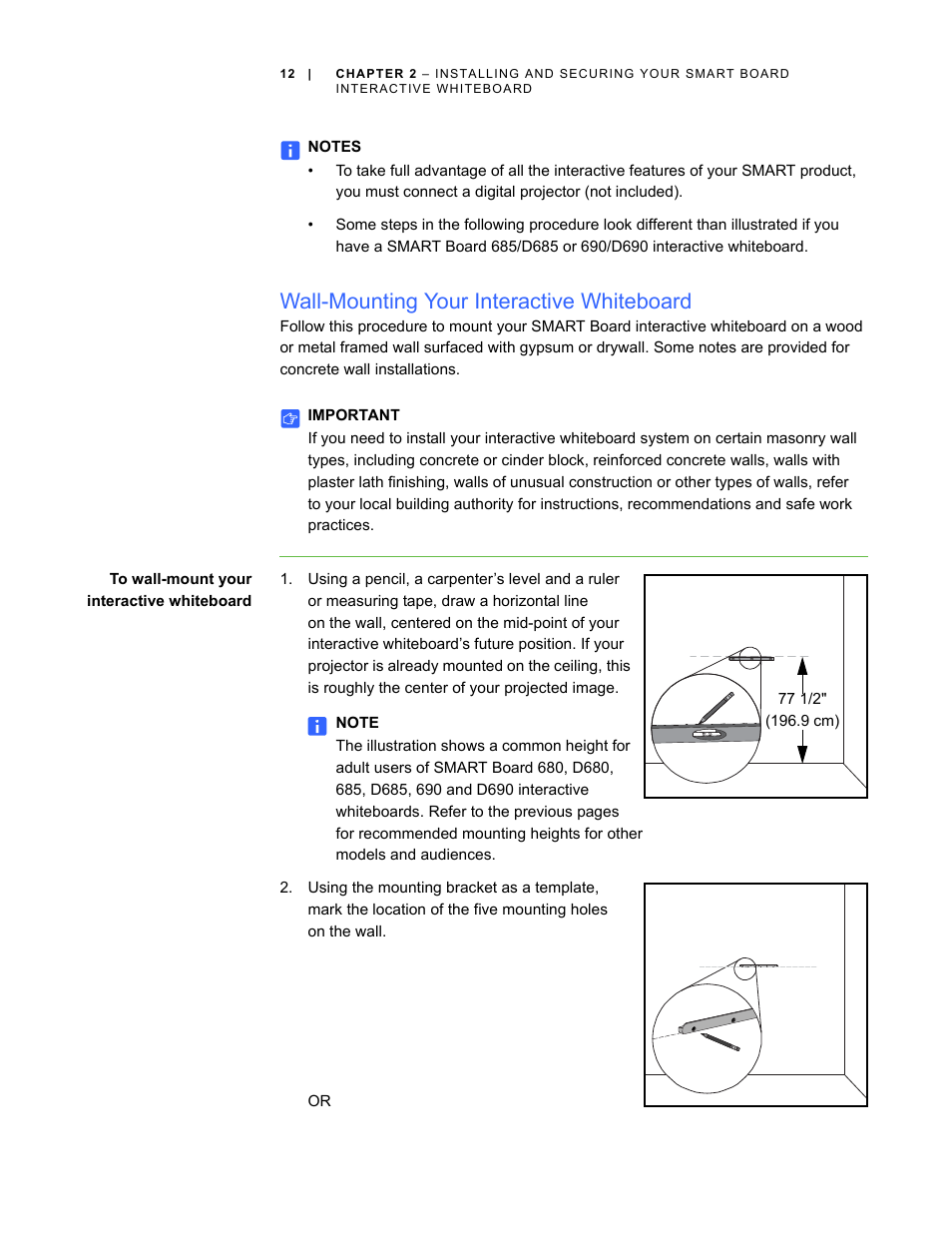 Wall-mounting your interactive whiteboard | Smart Technologies SMART Board D600 User Manual | Page 20 / 68