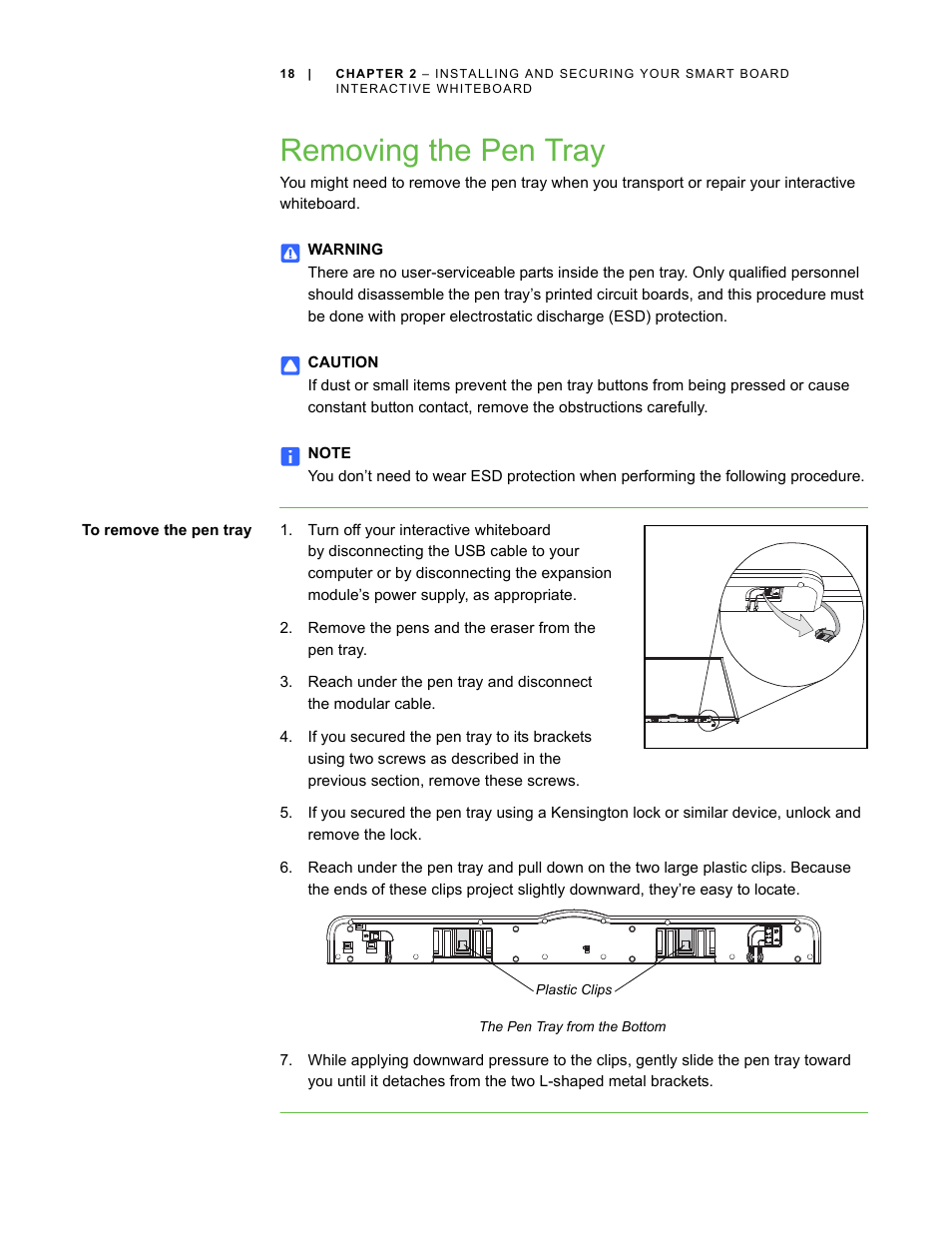 Removing the pen tray | Smart Technologies SMART Board D600 User Manual | Page 26 / 68