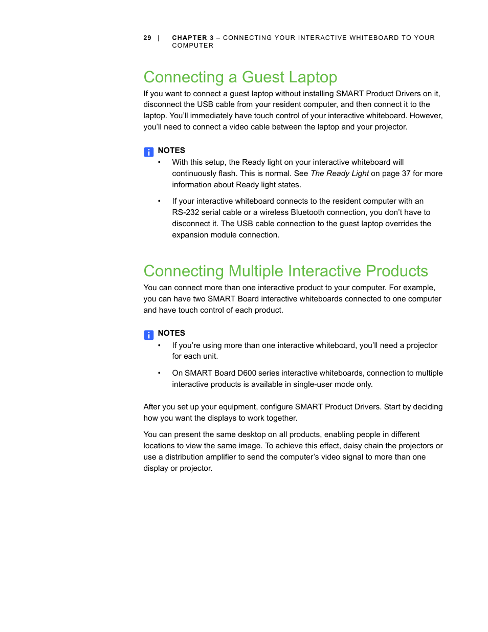 Connecting a guest laptop, Connecting multiple interactive products | Smart Technologies SMART Board D600 User Manual | Page 37 / 68