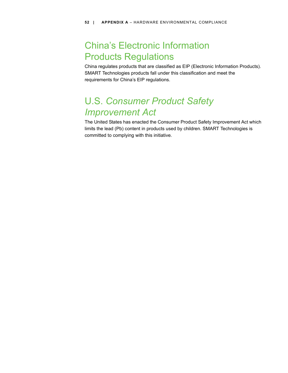 U.s. consumer product safety improvement act | Smart Technologies SMART Board D600 User Manual | Page 60 / 68