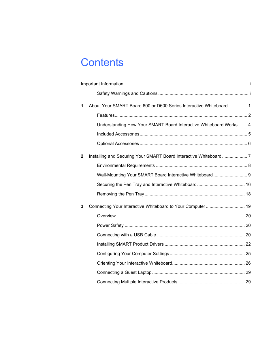 Smart Technologies SMART Board D600 User Manual | Page 7 / 68