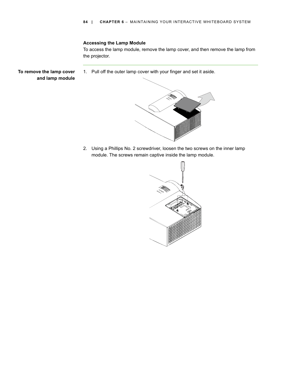 Accessing the lamp module | Smart Technologies Smart Board Interactive Whiteboard Systems 600i4 User Manual | Page 100 / 124