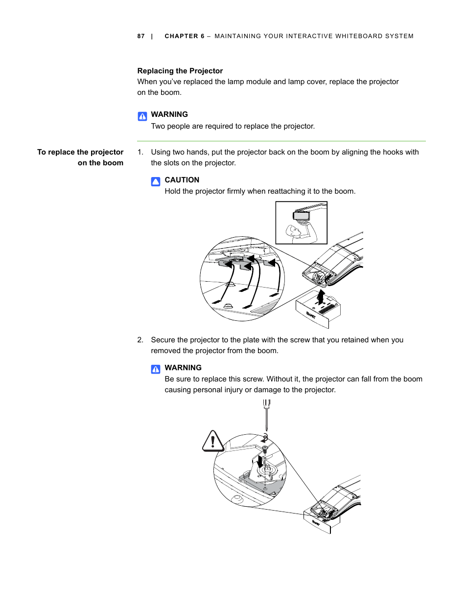 Replacing the projector | Smart Technologies Smart Board Interactive Whiteboard Systems 600i4 User Manual | Page 103 / 124
