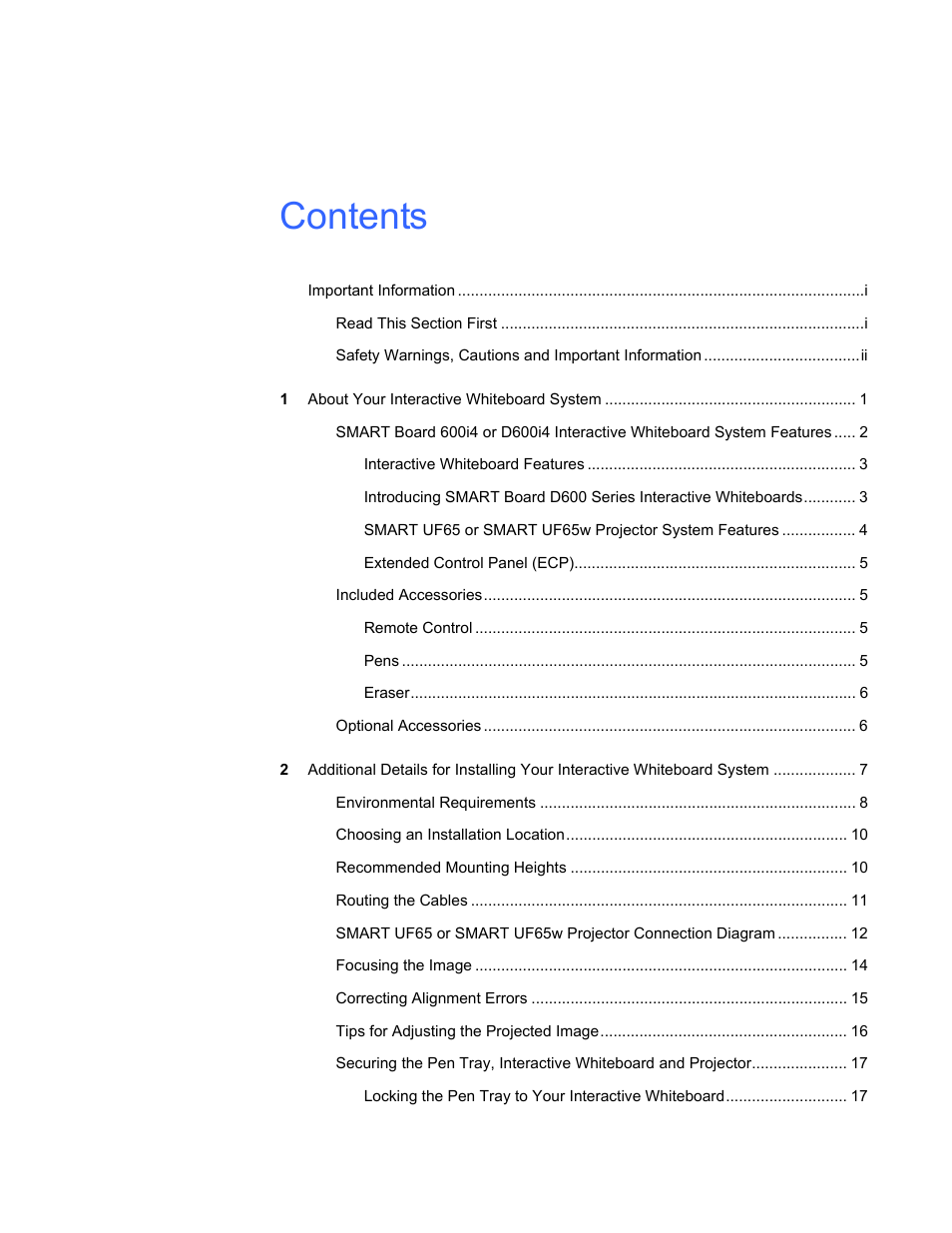 Smart Technologies Smart Board Interactive Whiteboard Systems 600i4 User Manual | Page 11 / 124
