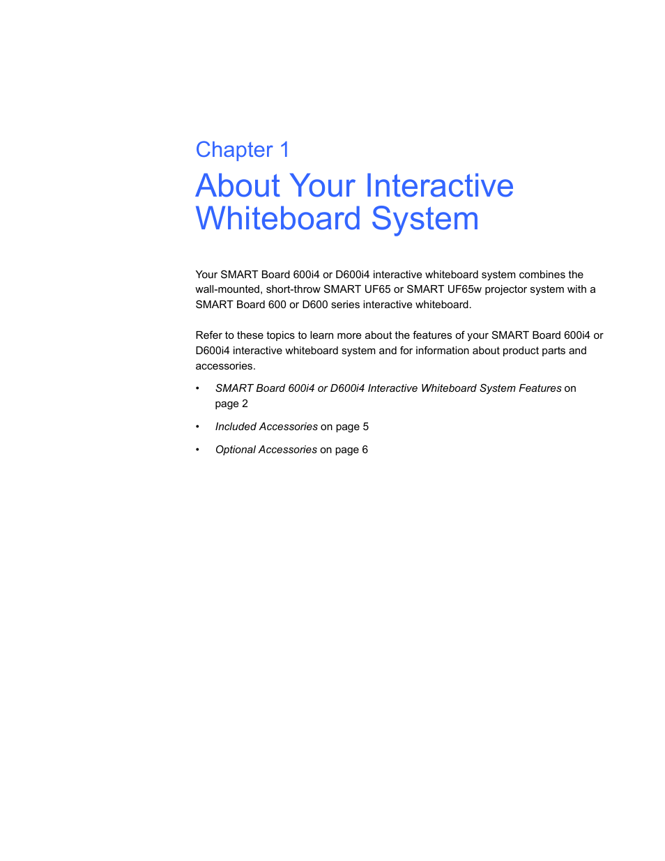 About your interactive whiteboard system, Chapter 1 | Smart Technologies Smart Board Interactive Whiteboard Systems 600i4 User Manual | Page 17 / 124