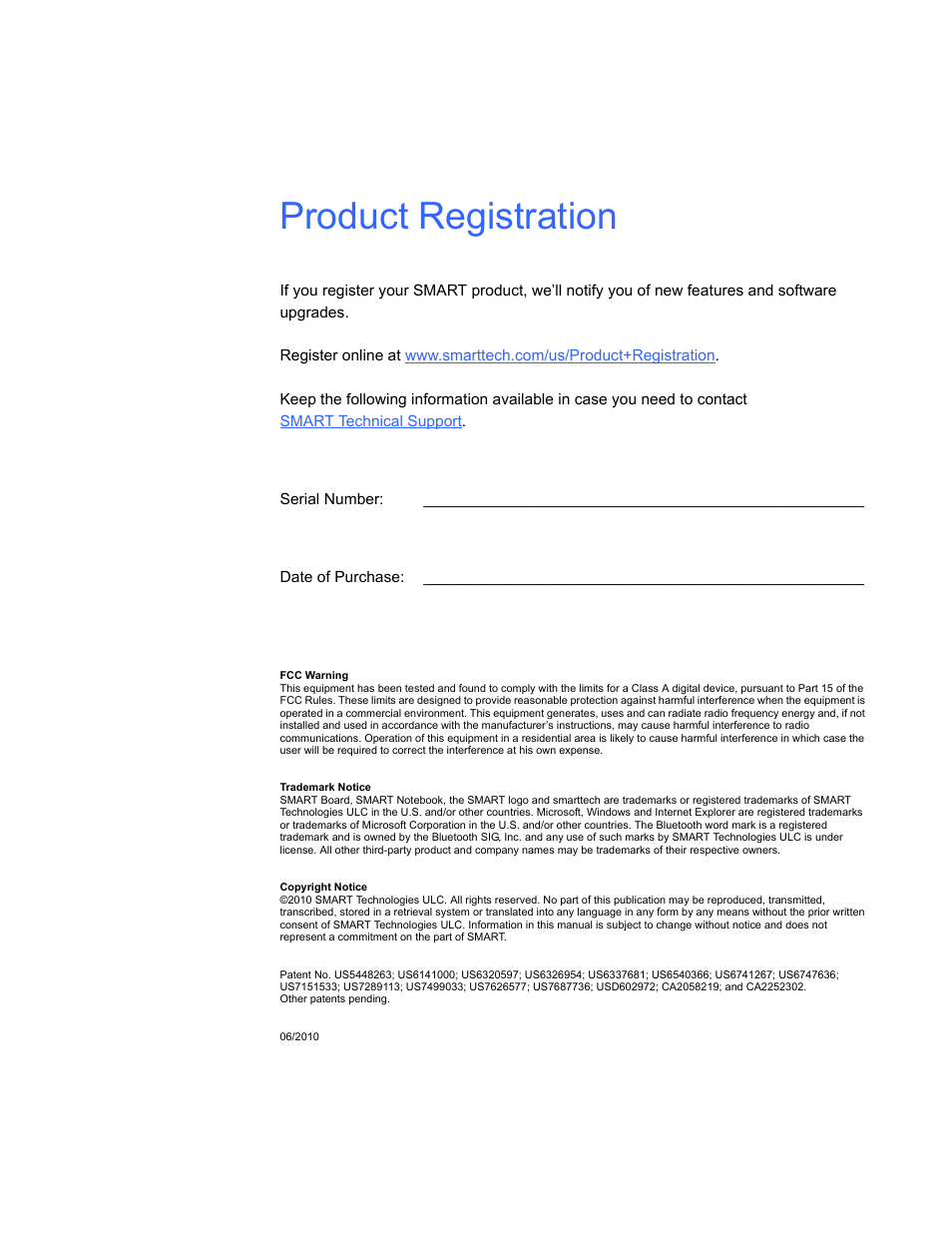 Product registration | Smart Technologies Smart Board Interactive Whiteboard Systems 600i4 User Manual | Page 2 / 124