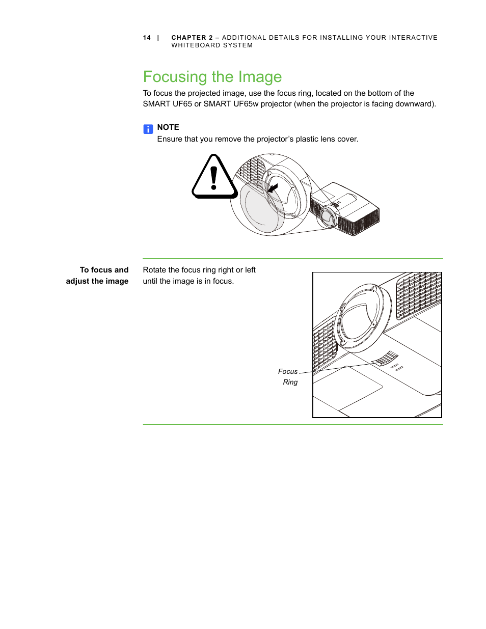 Focusing the image | Smart Technologies Smart Board Interactive Whiteboard Systems 600i4 User Manual | Page 30 / 124