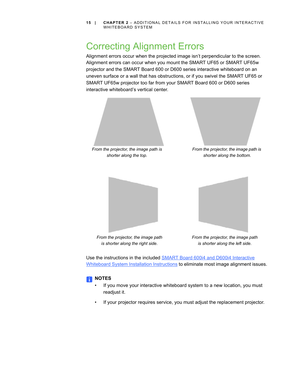 Correcting alignment errors | Smart Technologies Smart Board Interactive Whiteboard Systems 600i4 User Manual | Page 31 / 124