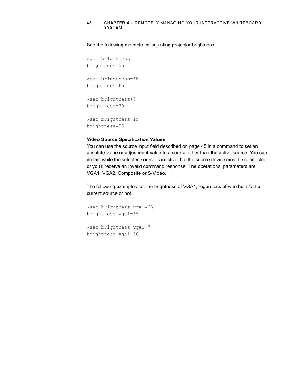 Video source specification values | Smart Technologies Smart Board Interactive Whiteboard Systems 600i4 User Manual | Page 59 / 124