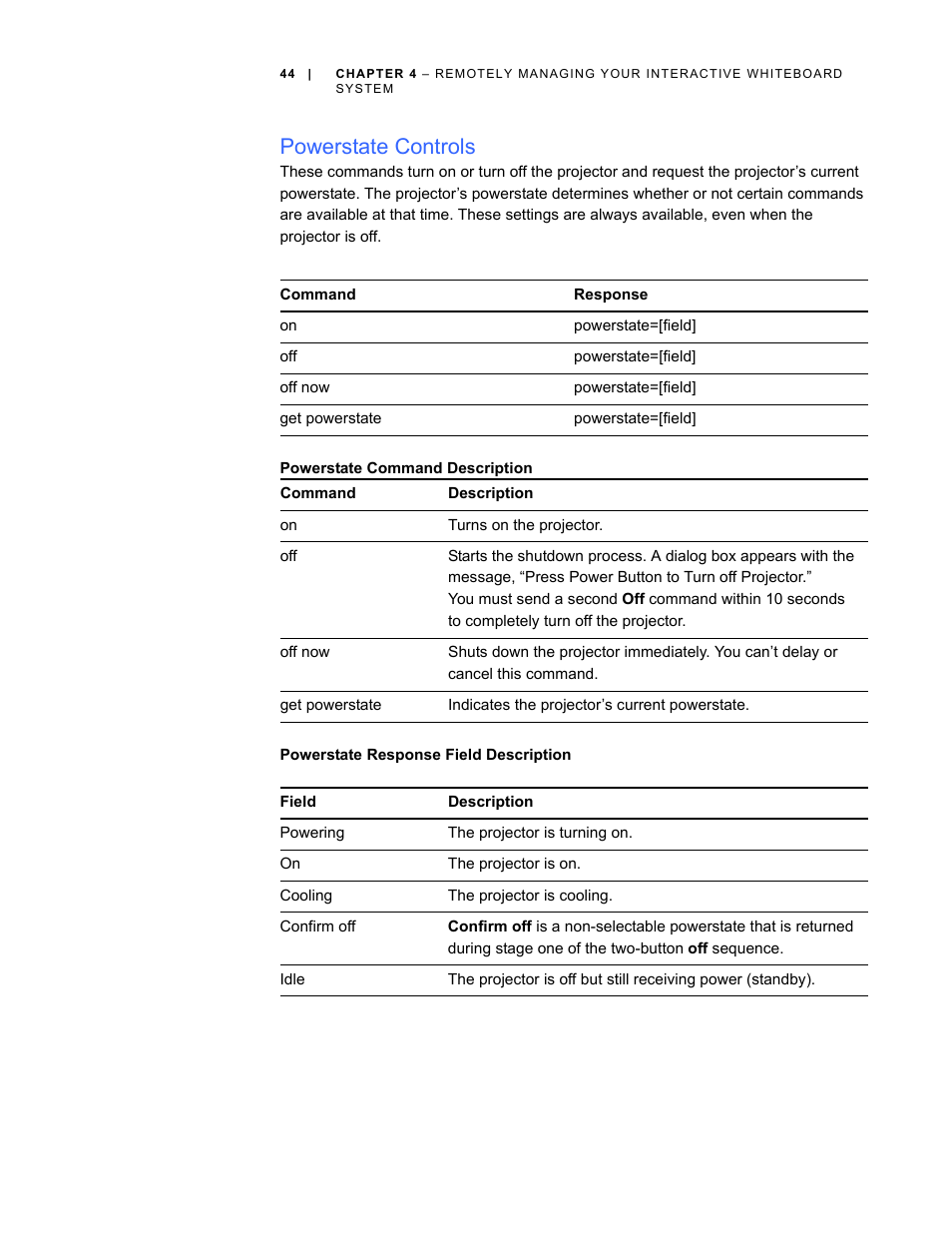 Powerstate controls | Smart Technologies Smart Board Interactive Whiteboard Systems 600i4 User Manual | Page 60 / 124