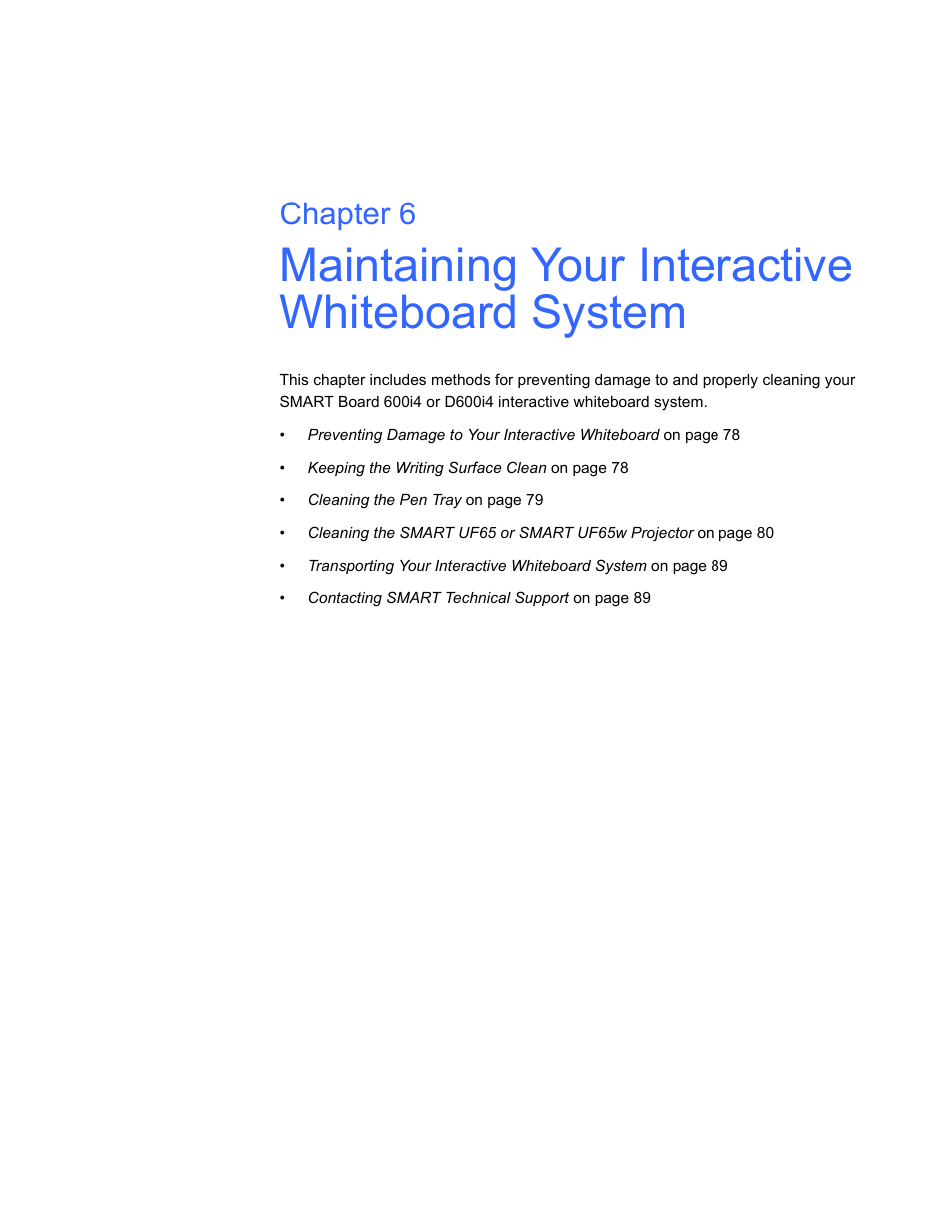 Maintaining your interactive whiteboard system, Chapter 6 | Smart Technologies Smart Board Interactive Whiteboard Systems 600i4 User Manual | Page 93 / 124