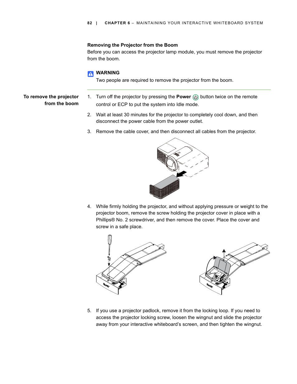 Removing the projector from the boom | Smart Technologies Smart Board Interactive Whiteboard Systems 600i4 User Manual | Page 98 / 124