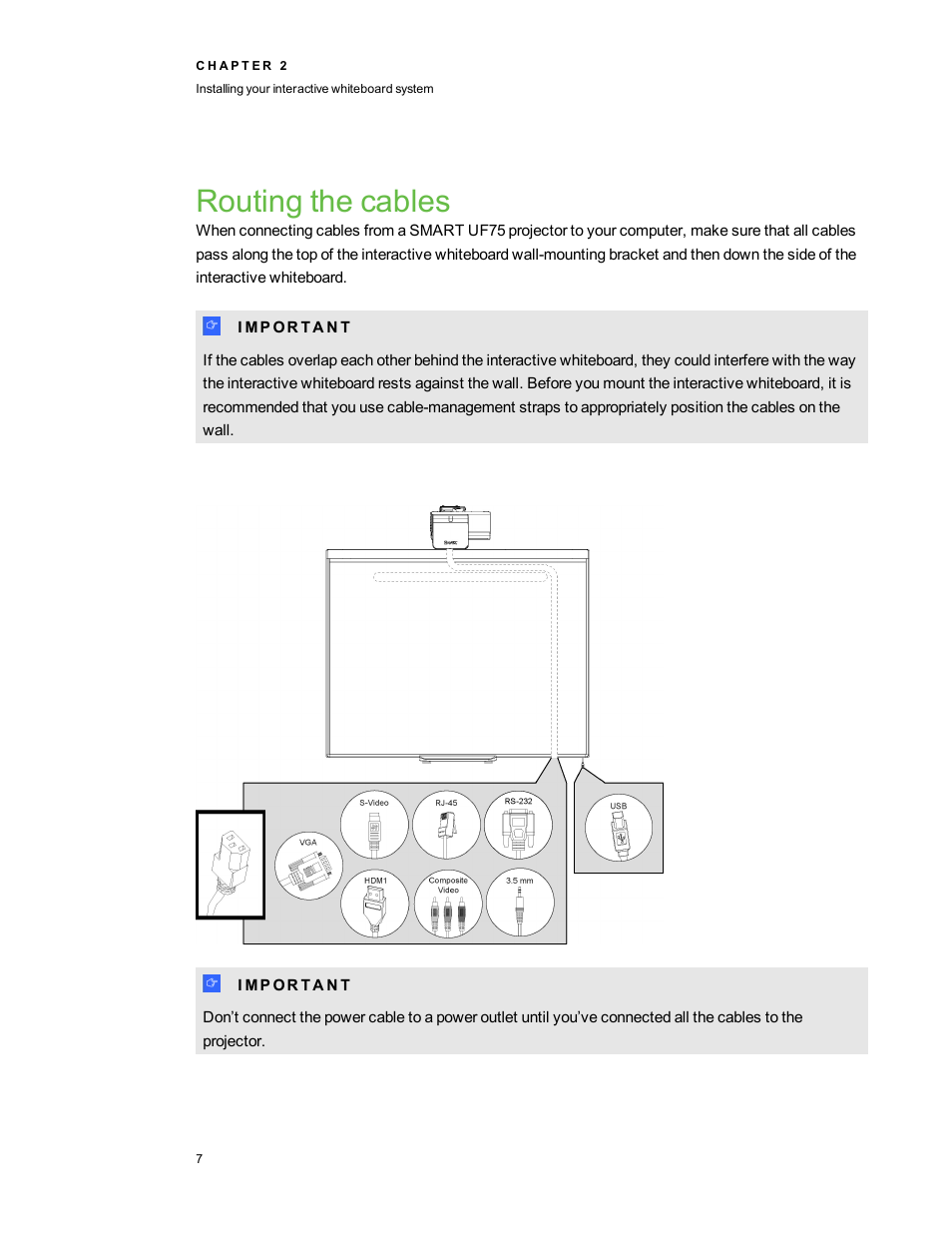 Routing the cables | Smart Technologies Interactive Whiteboard System 480i5 User Manual | Page 17 / 87