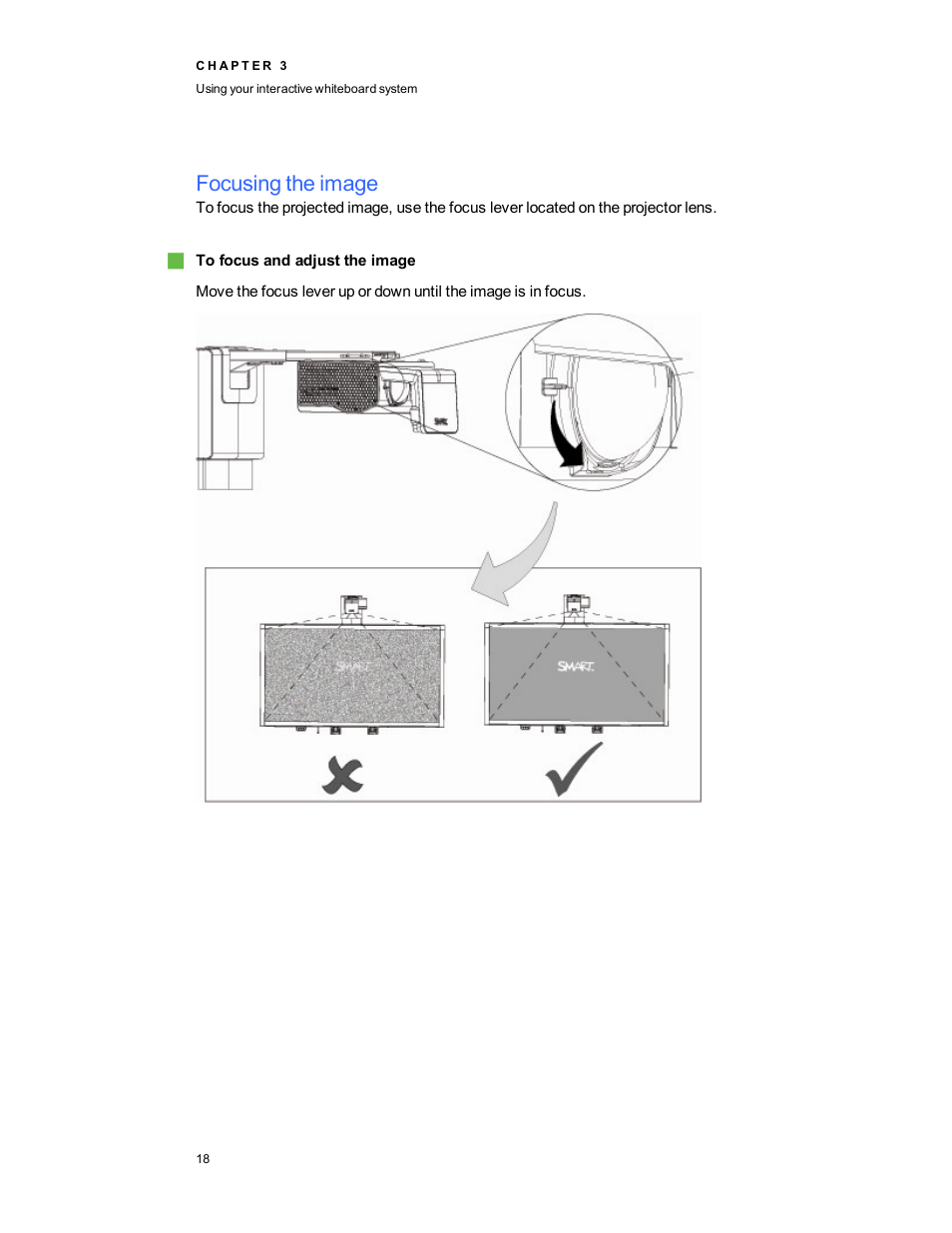 Focusing the image | Smart Technologies Interactive Whiteboard System 480i5 User Manual | Page 28 / 87