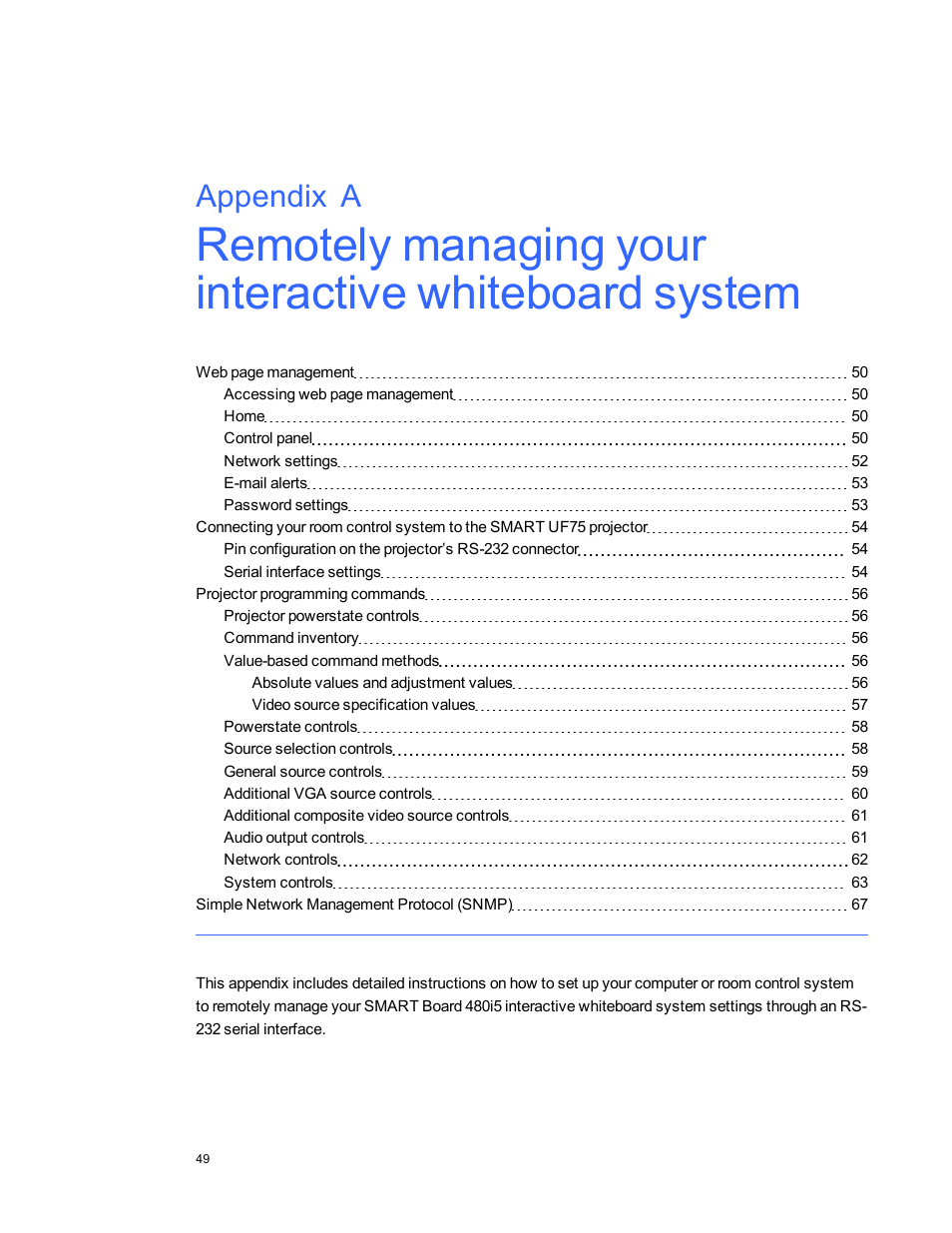 Appendix a | Smart Technologies Interactive Whiteboard System 480i5 User Manual | Page 59 / 87