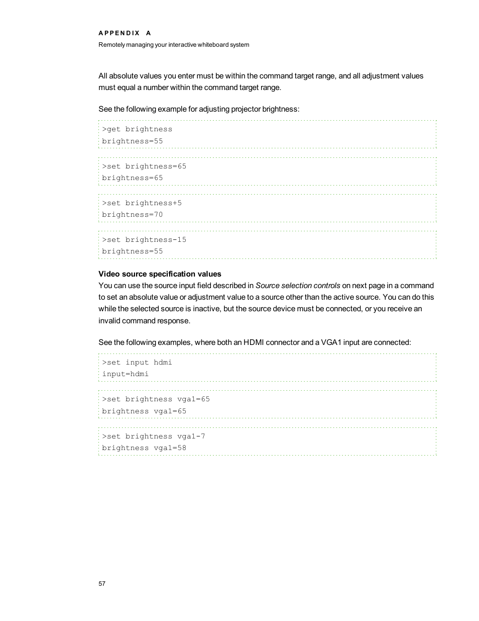 Video source specification values | Smart Technologies Interactive Whiteboard System 480i5 User Manual | Page 67 / 87