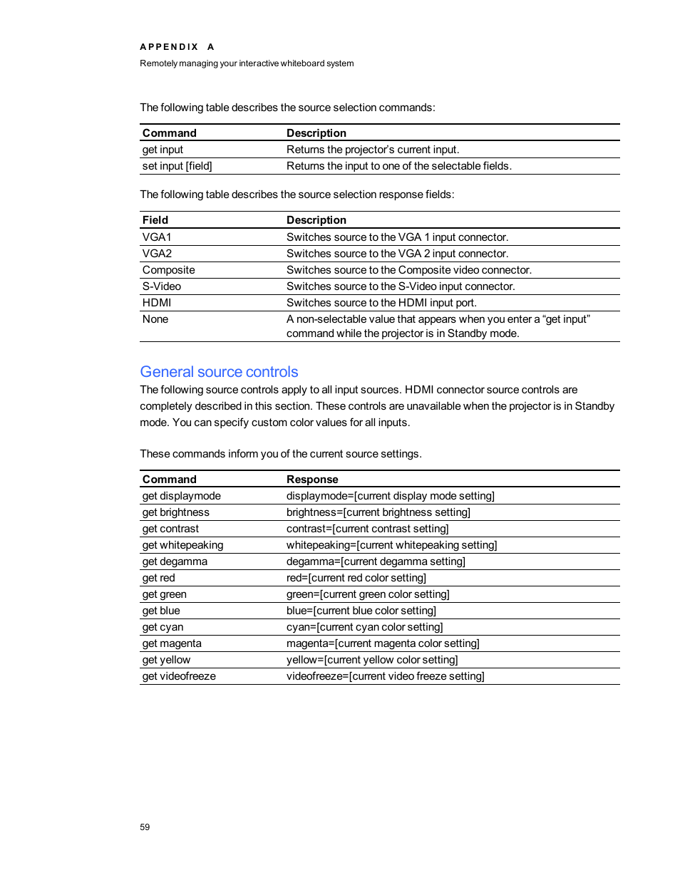 General source controls | Smart Technologies Interactive Whiteboard System 480i5 User Manual | Page 69 / 87