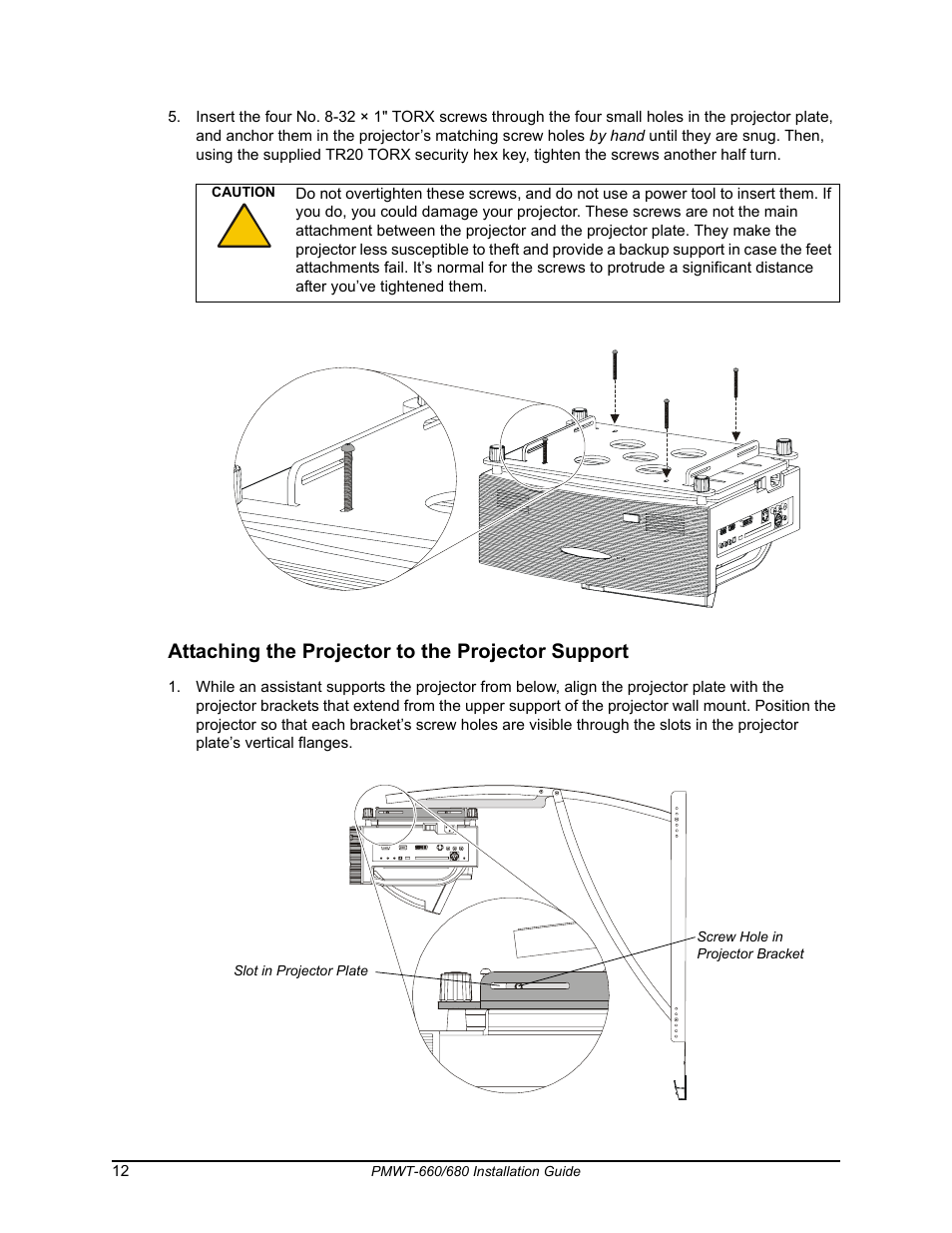 Attaching the projector to the projector support | Smart Technologies SMART Board Interafctive Whiteboardd PMWT-660/680 User Manual | Page 14 / 22
