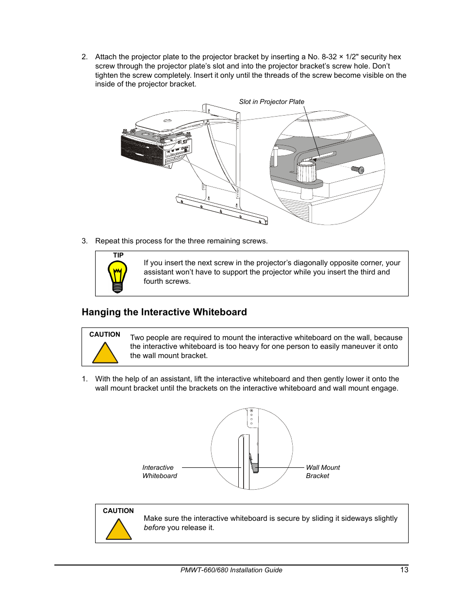 Hanging the interactive whiteboard | Smart Technologies SMART Board Interafctive Whiteboardd PMWT-660/680 User Manual | Page 15 / 22