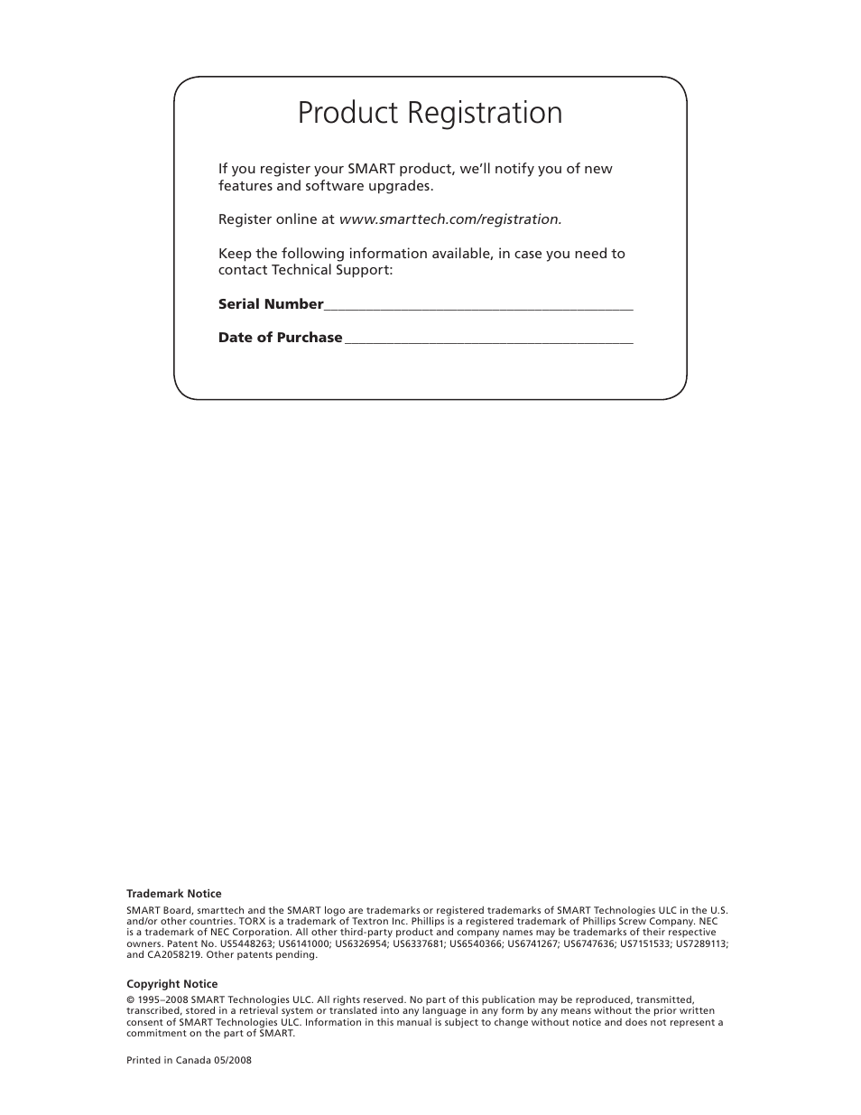 Product registration | Smart Technologies SMART Board Interafctive Whiteboardd PMWT-660/680 User Manual | Page 2 / 22