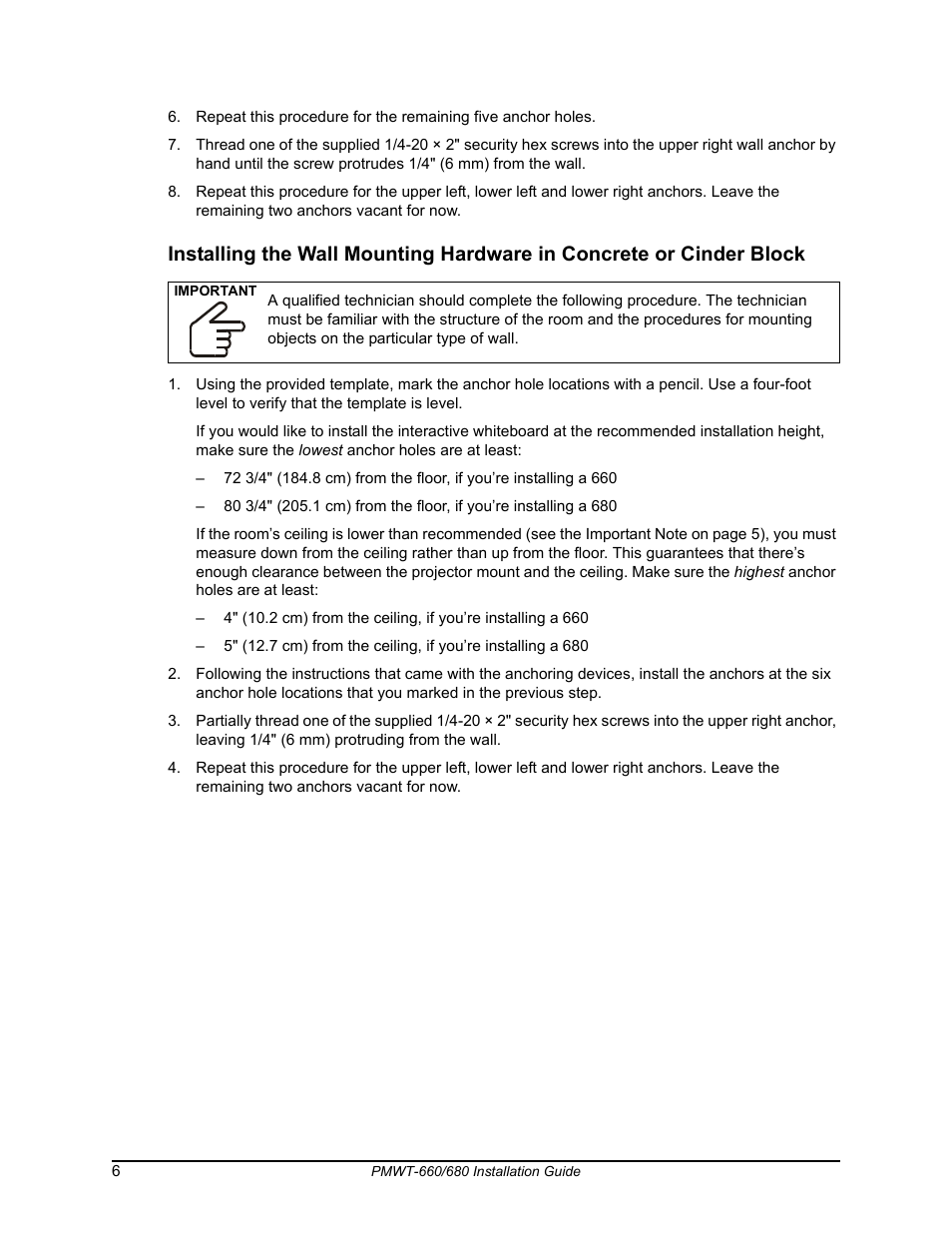 Smart Technologies SMART Board Interafctive Whiteboardd PMWT-660/680 User Manual | Page 8 / 22