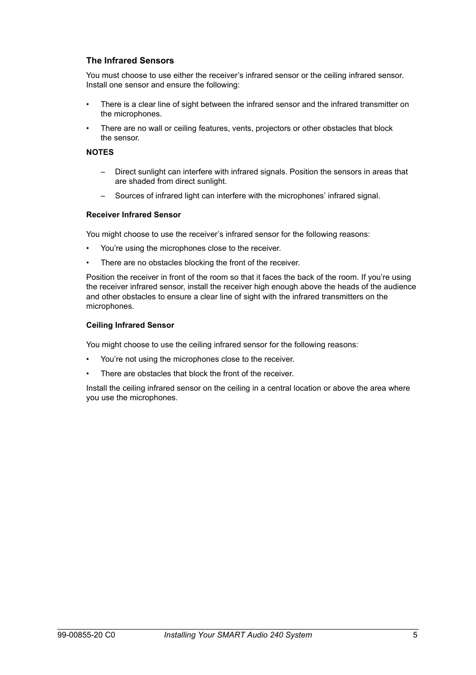 The infrared sensors | Smart Technologies Smart Audio System 240 User Manual | Page 11 / 30