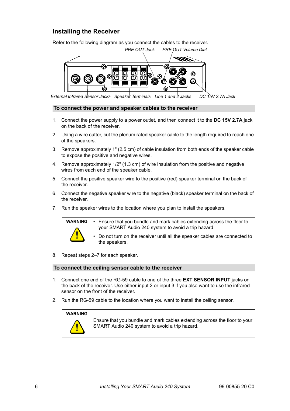 Installing the receiver | Smart Technologies Smart Audio System 240 User Manual | Page 12 / 30