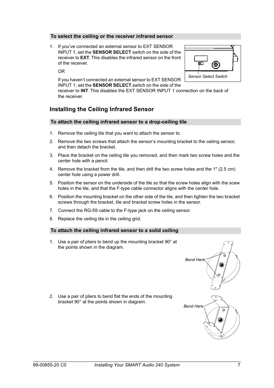Installing the ceiling infrared sensor | Smart Technologies Smart Audio System 240 User Manual | Page 13 / 30