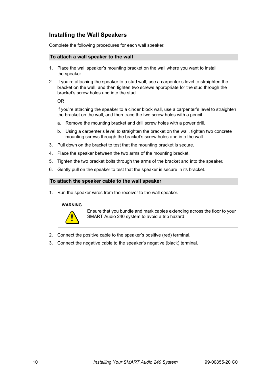 Installing the wall speakers | Smart Technologies Smart Audio System 240 User Manual | Page 16 / 30