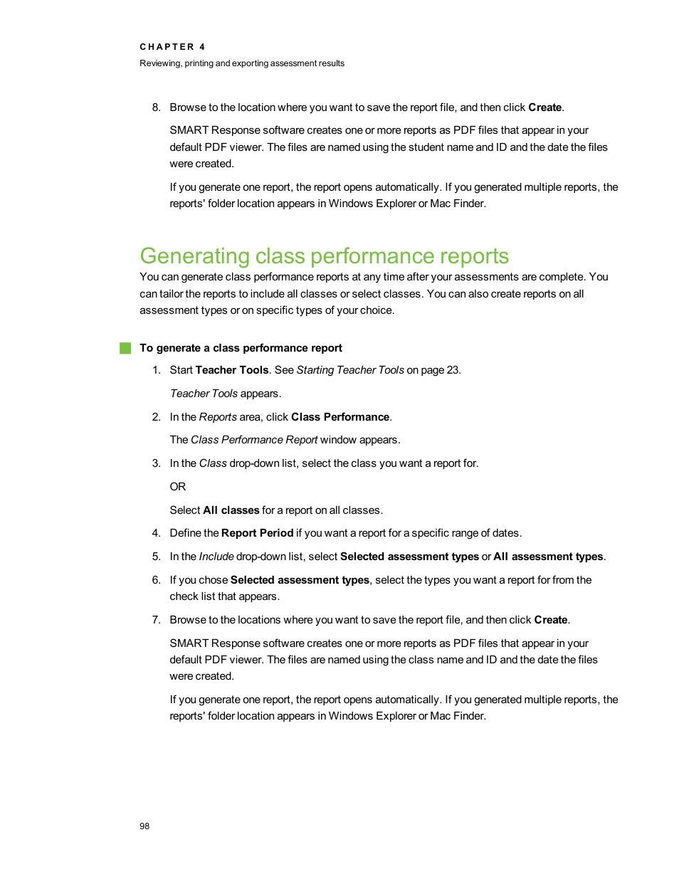 Generating class performance reports | Smart Technologies 2011 User Manual | Page 104 / 122