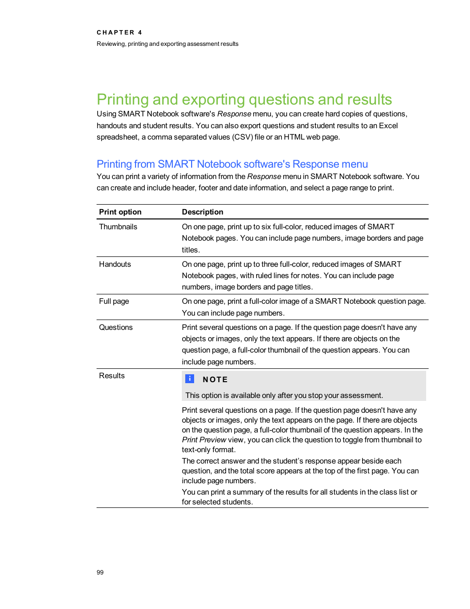 Printing and exporting questions and results | Smart Technologies 2011 User Manual | Page 105 / 122