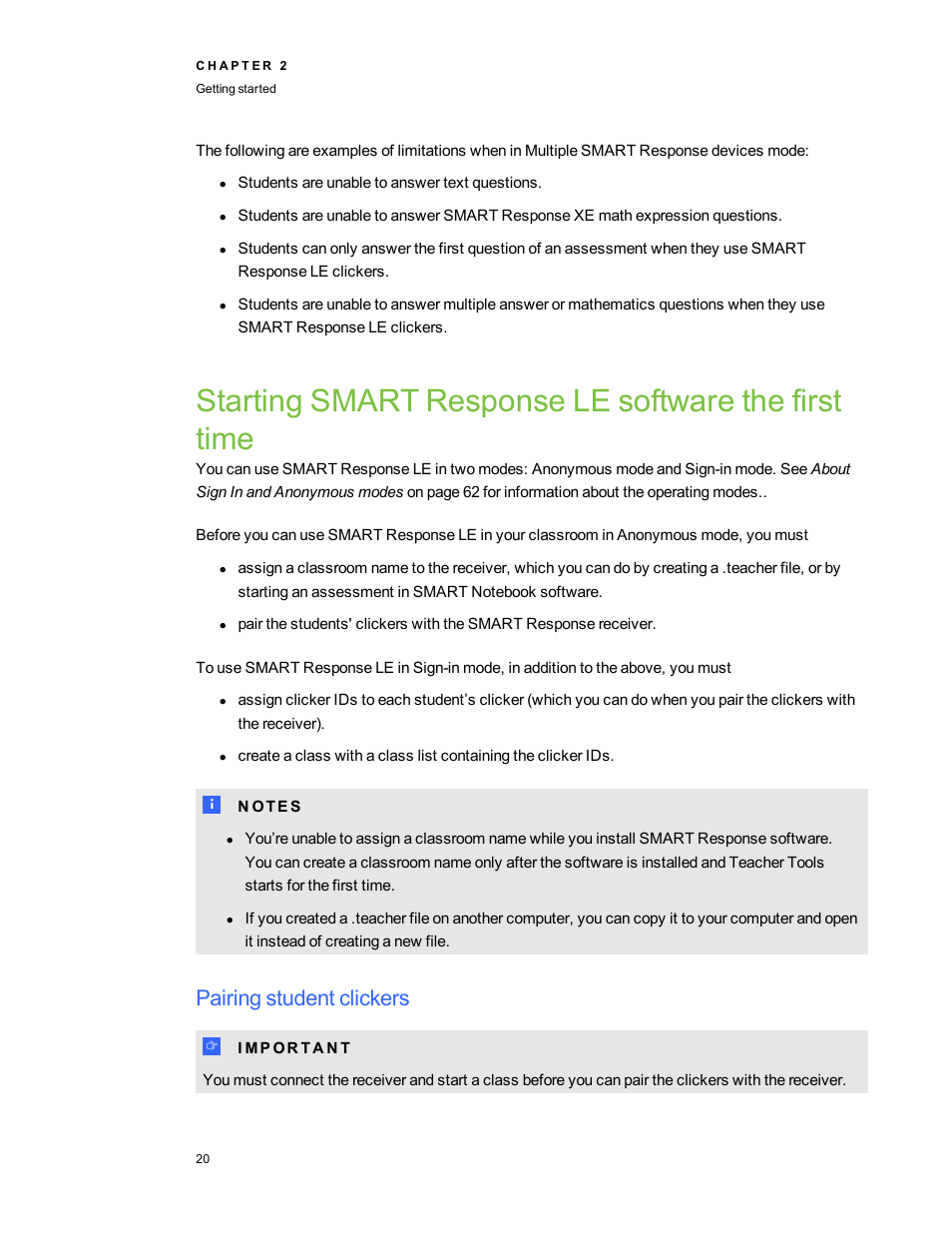 Starting smart response le software the first time, Pairing student clickers | Smart Technologies 2011 User Manual | Page 26 / 122