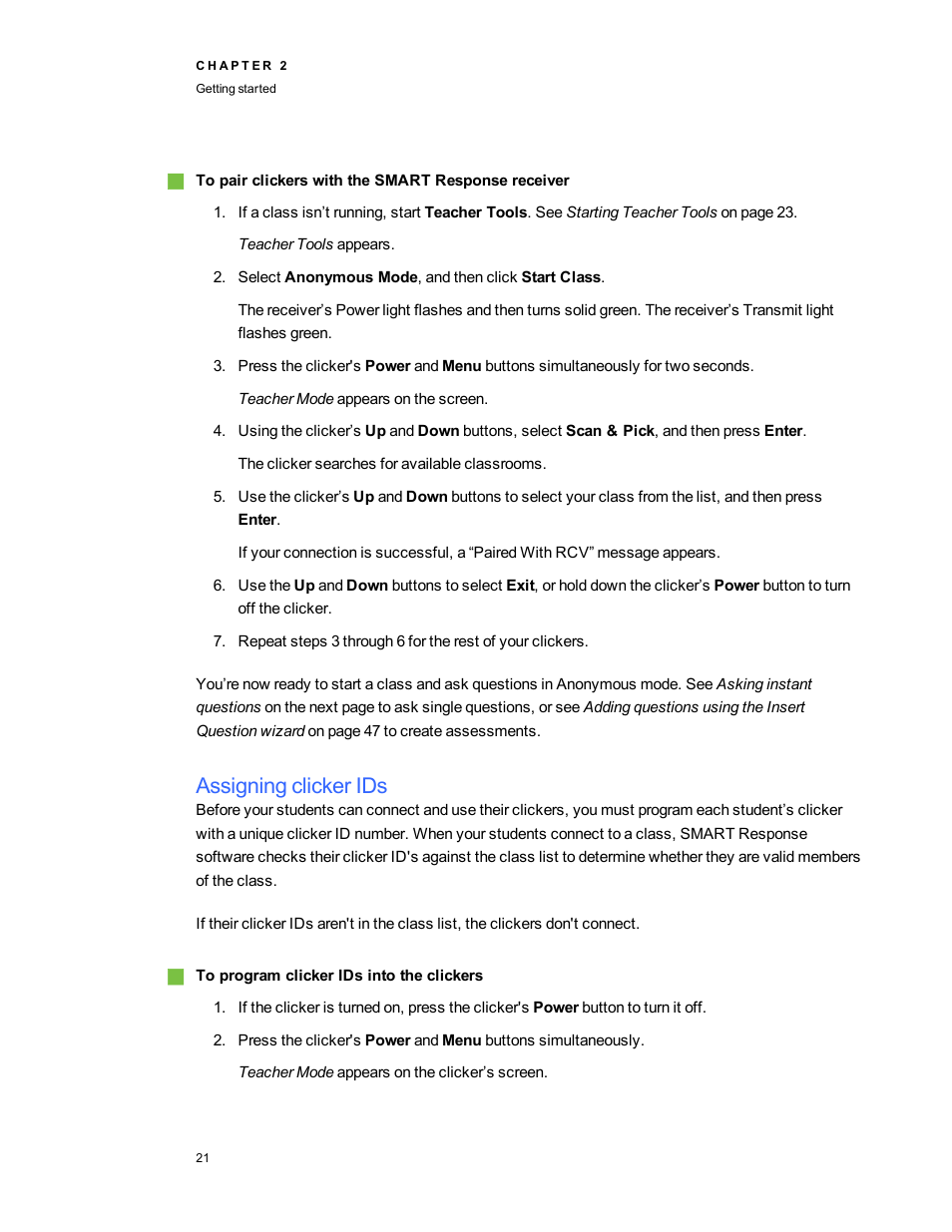 Assigning clicker ids | Smart Technologies 2011 User Manual | Page 27 / 122