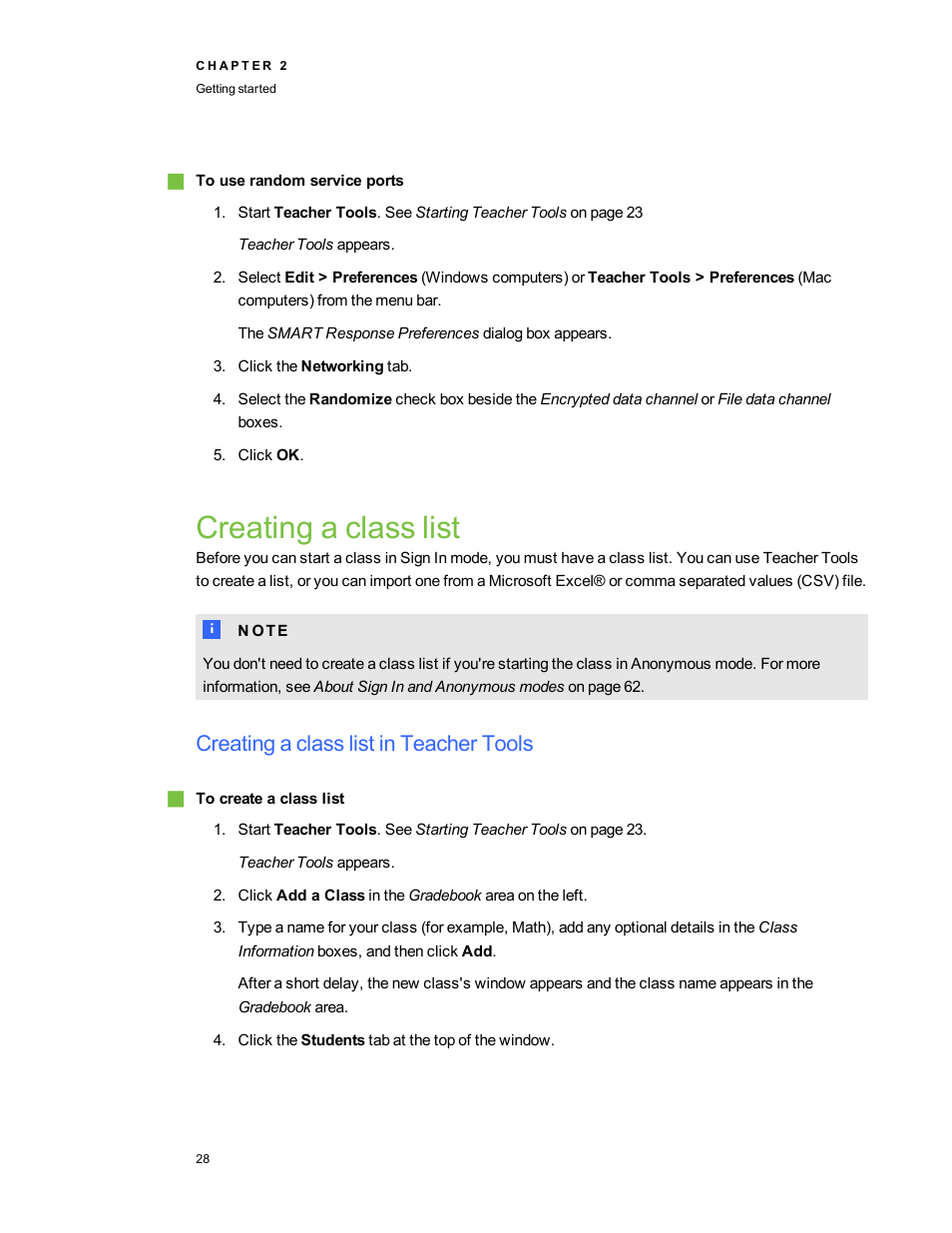 Creating a class list, Creating a class list in teacher tools | Smart Technologies 2011 User Manual | Page 34 / 122