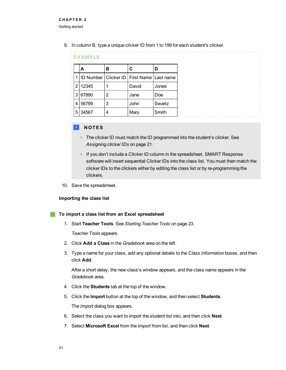 Importing the class list | Smart Technologies 2011 User Manual | Page 37 / 122