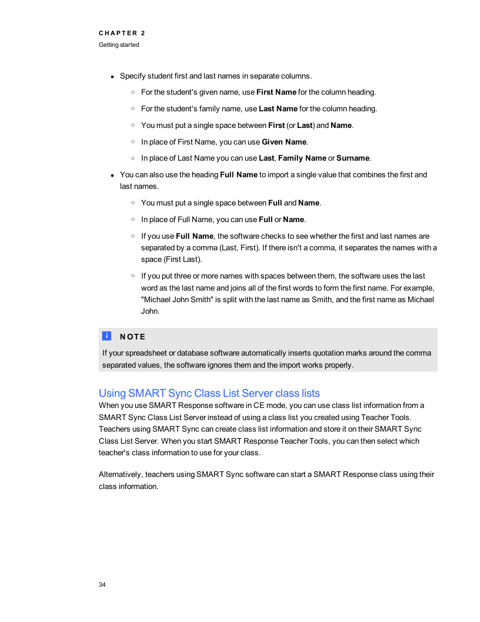Using smart sync class list server class lists, Using smart sync class list server class | Smart Technologies 2011 User Manual | Page 40 / 122