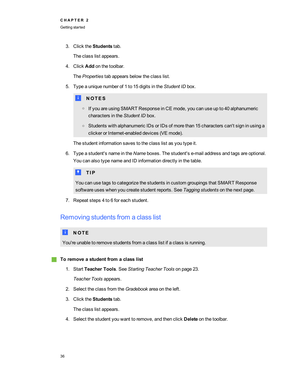 Removing students from a class list | Smart Technologies 2011 User Manual | Page 42 / 122