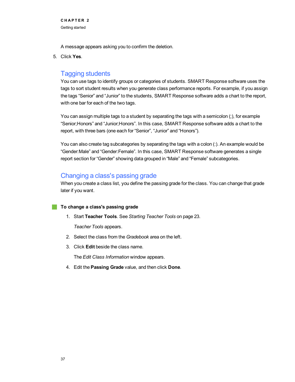 Tagging students, Changing a class's passing grade | Smart Technologies 2011 User Manual | Page 43 / 122