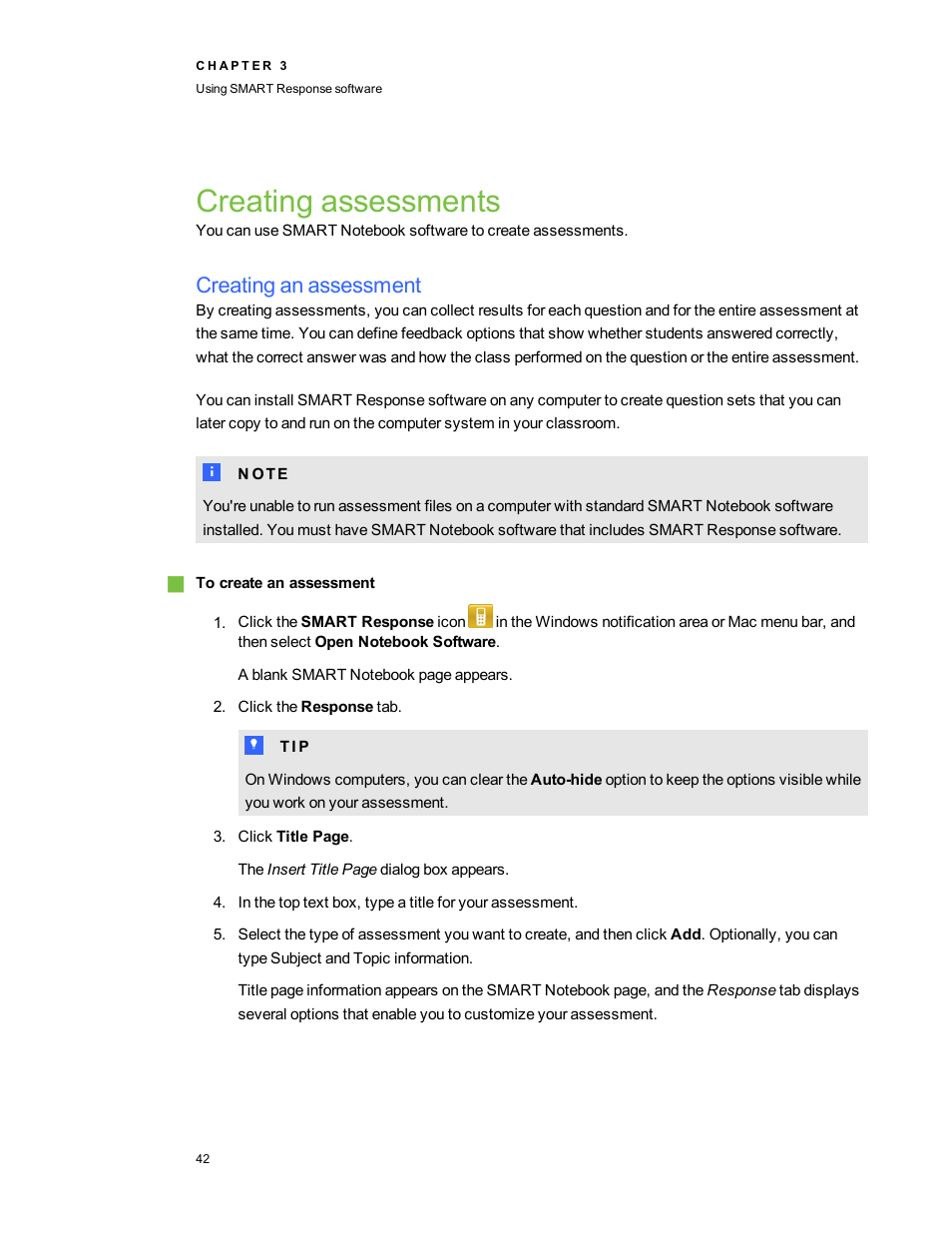 Creating assessments, Creating an assessment | Smart Technologies 2011 User Manual | Page 48 / 122