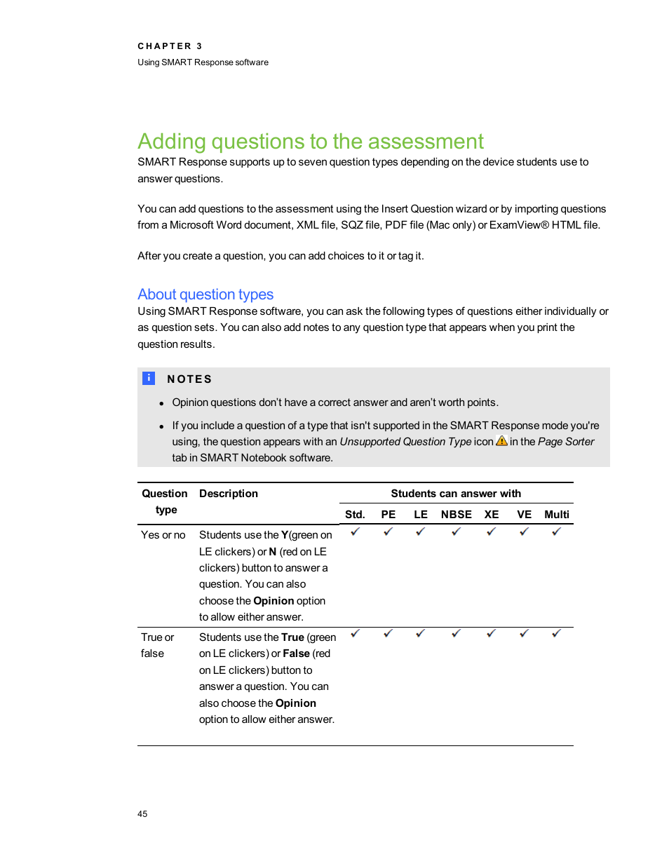 Adding questions to the assessment, About question types, About question types on | Smart Technologies 2011 User Manual | Page 51 / 122