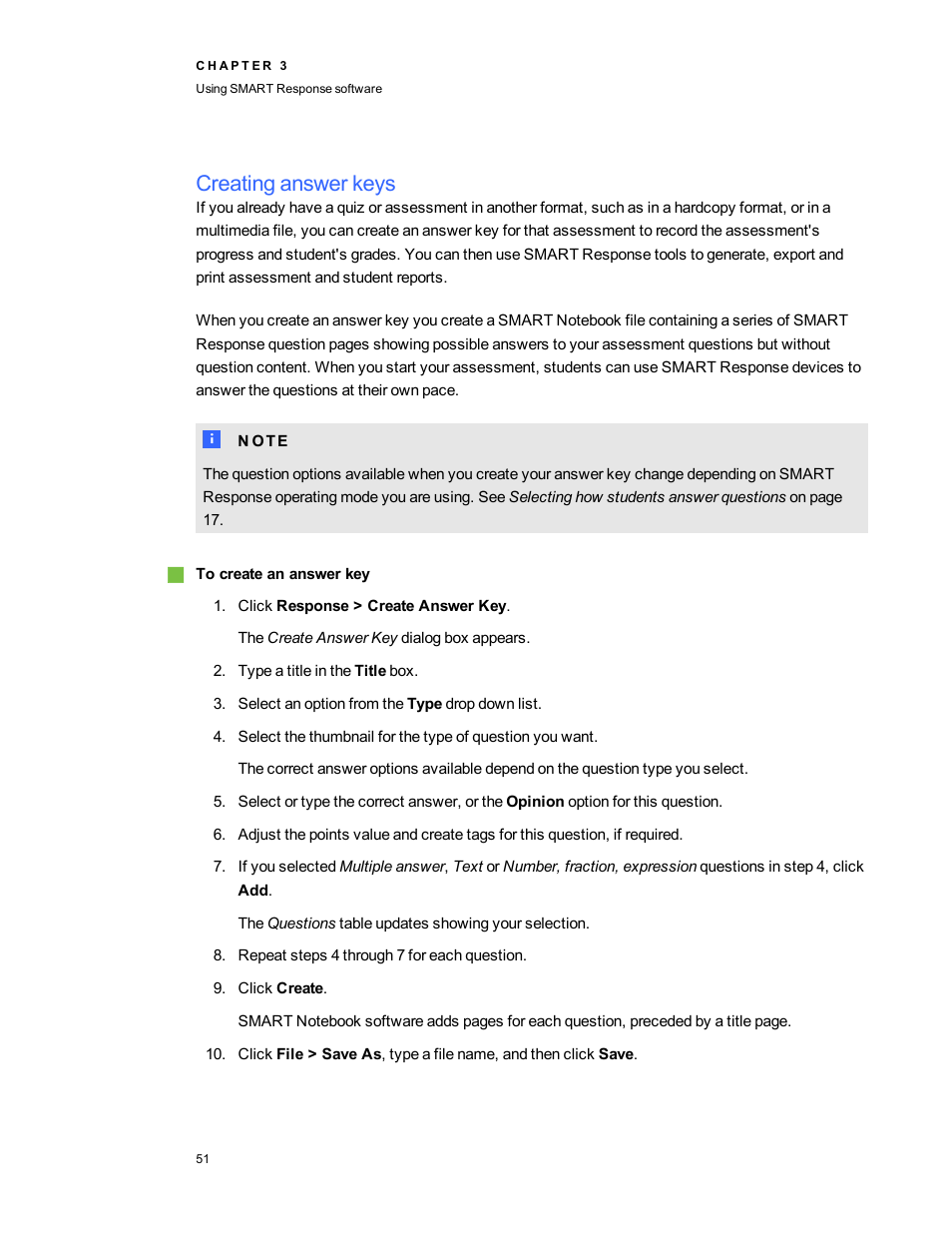 Creating answer keys | Smart Technologies 2011 User Manual | Page 57 / 122