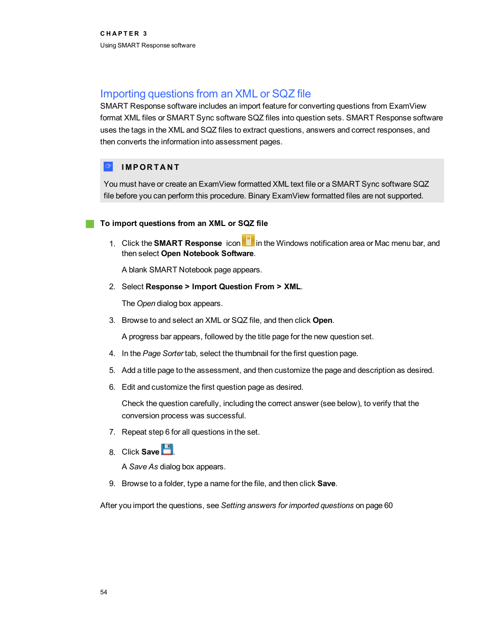 Importing questions from an xml or sqz file | Smart Technologies 2011 User Manual | Page 60 / 122