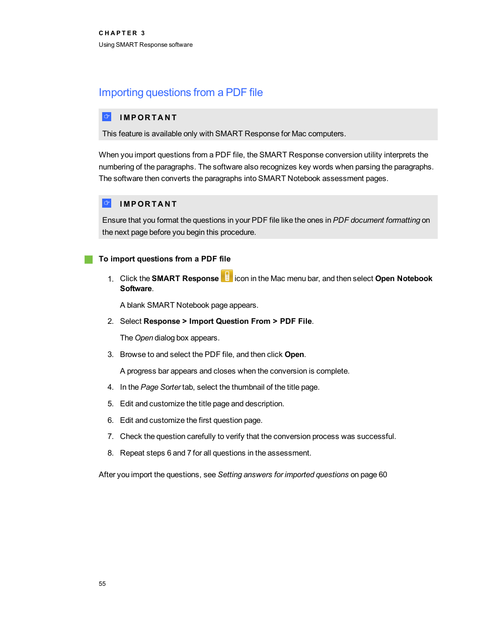 Importing questions from a pdf file | Smart Technologies 2011 User Manual | Page 61 / 122