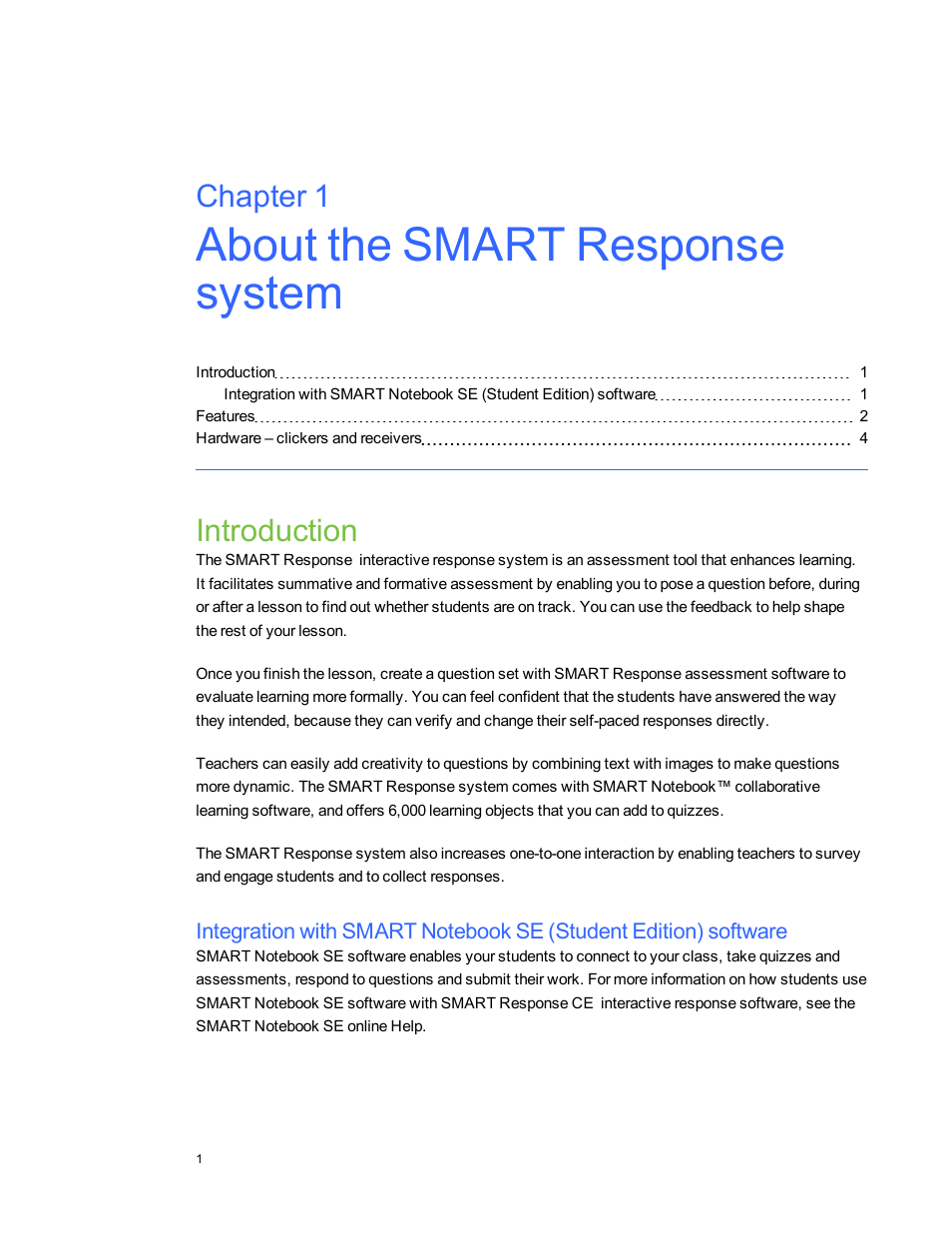 Chapter 1: about the smart response system, Introduction, Chapter 1 | Smart Technologies 2011 User Manual | Page 7 / 122