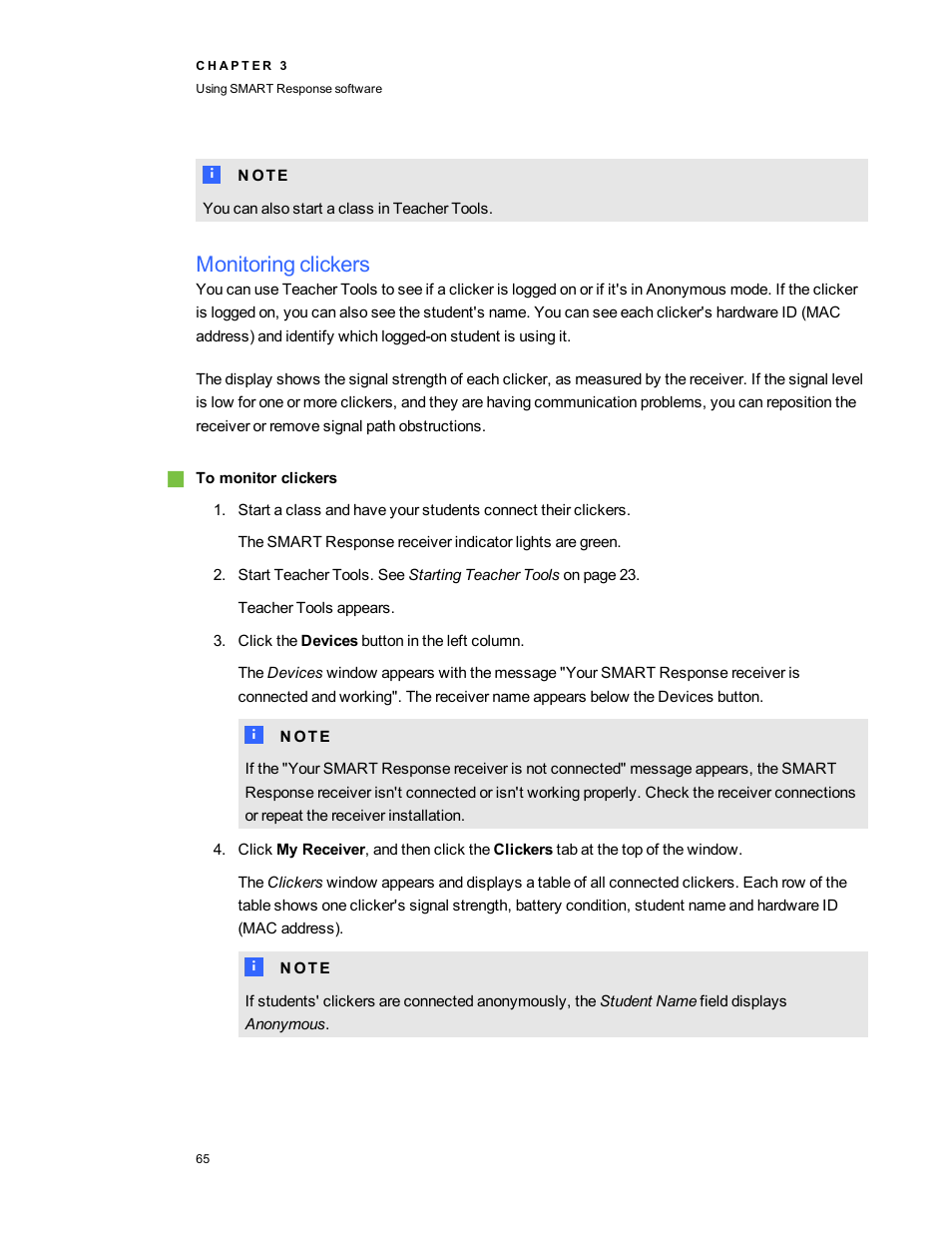 Monitoring clickers | Smart Technologies 2011 User Manual | Page 71 / 122