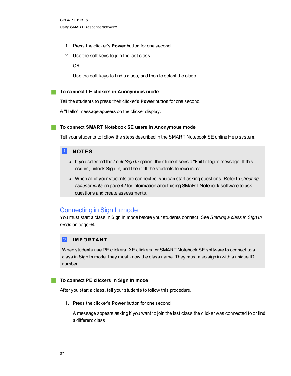 Connecting in sign in mode | Smart Technologies 2011 User Manual | Page 73 / 122