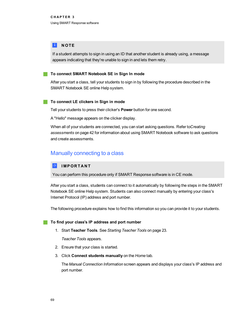 Manually connecting to a class | Smart Technologies 2011 User Manual | Page 75 / 122