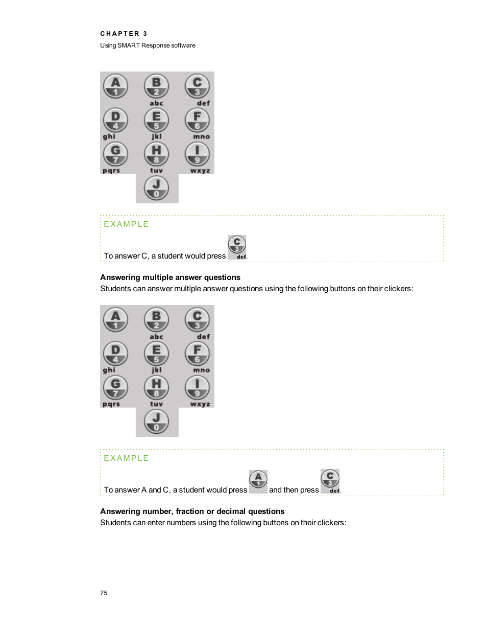 Answering multiple answer questions, Answering number, fraction or decimal questions | Smart Technologies 2011 User Manual | Page 81 / 122