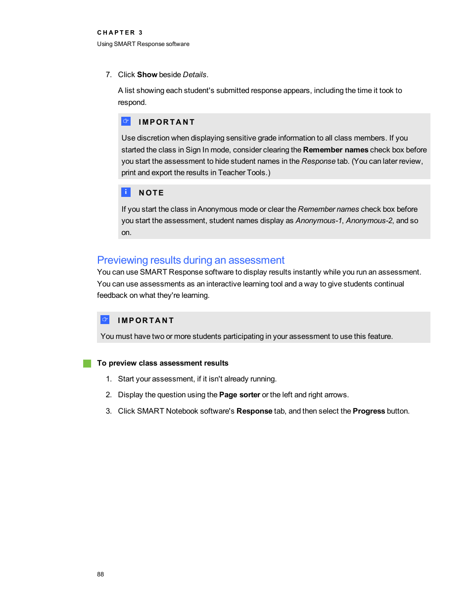 Previewing results during an assessment | Smart Technologies 2011 User Manual | Page 94 / 122